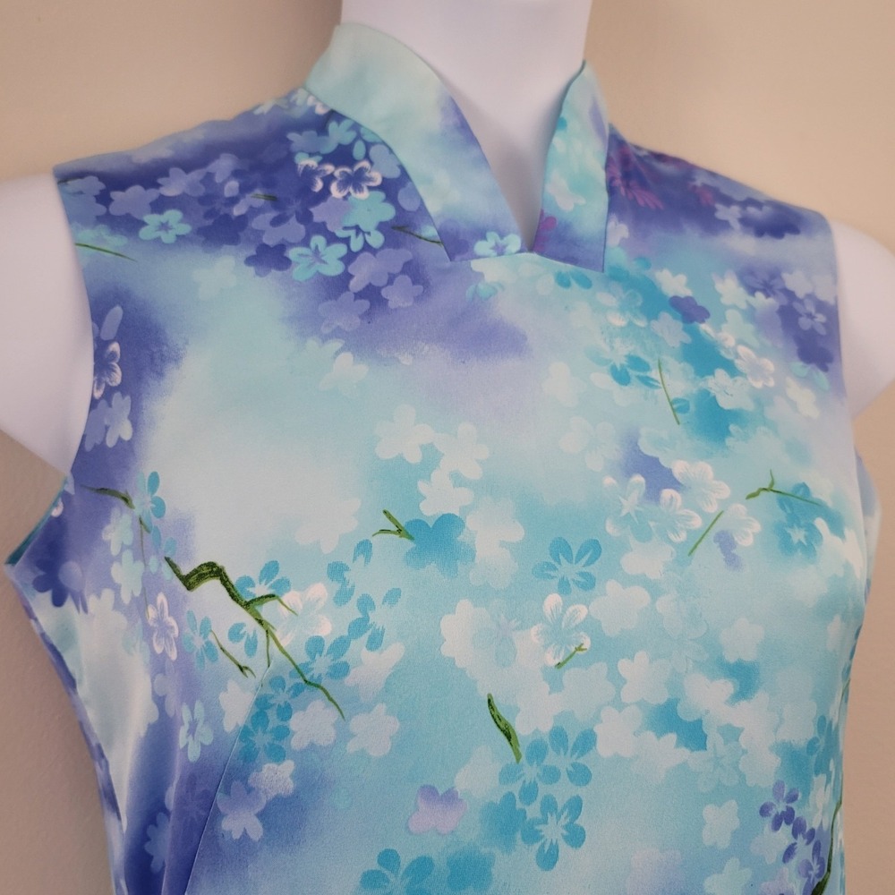 Vintage LIBERTY HOUSE Hawaii Size 10 Cherry Blossom Print Satin Maxi Dress RARE! - Picture 6 of 14
